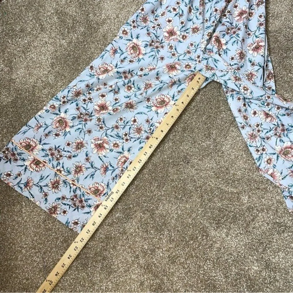 Leith Womens Kelsey Floral Wide Leg Jumpsuit Belt Lined Spring Wedding XXS blue